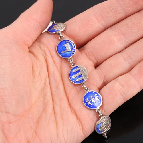 665 - VISCANDIA SCHOMACKER - a Vintage Danish novelty sterling silver and blue enamel charm bracelet, brac... 