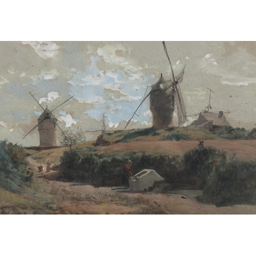 1781 - O Weber, 19th century watercolour, old windmills, signed, 11.5