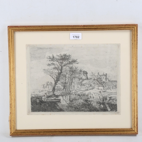 1782 - John Crome (1768 - 1821), etching, river scene, signed in the plate, image 8.5