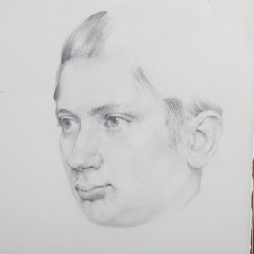 1783 - Circle of Stanley Spencer, detailed pencil drawing, head study, unsigned, sheet size 15