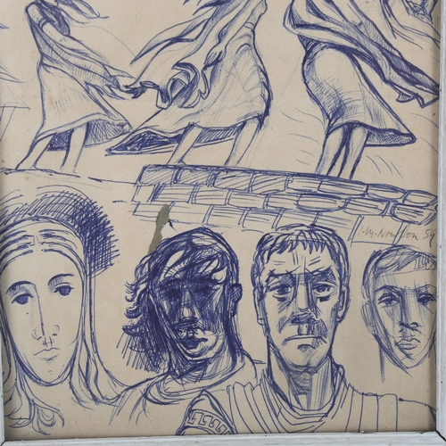 1794 - Irene Margaret Newton (1915 - 1992), pen and ink, figural studies, signed and dated 1950, 9.5