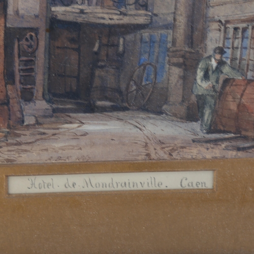 1797 - 19th century watercolour, Hotel De Mondranville, Caen, signed with initials, dated 1867, 10