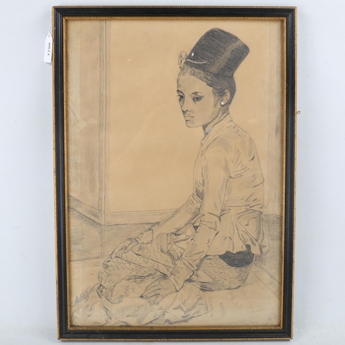 1798 - Pencil drawing, seated woman, indistinctly signed, 19.5