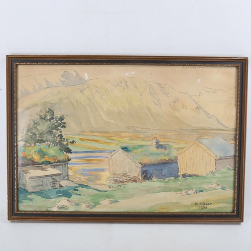 1799 - R Adler, watercolour, extensive landscape, signed and dated 1921, 14