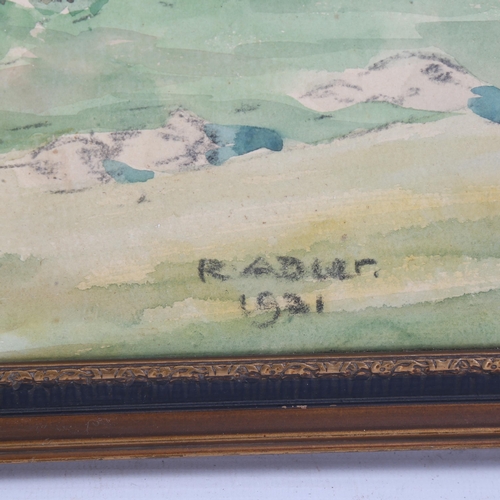 1799 - R Adler, watercolour, extensive landscape, signed and dated 1921, 14