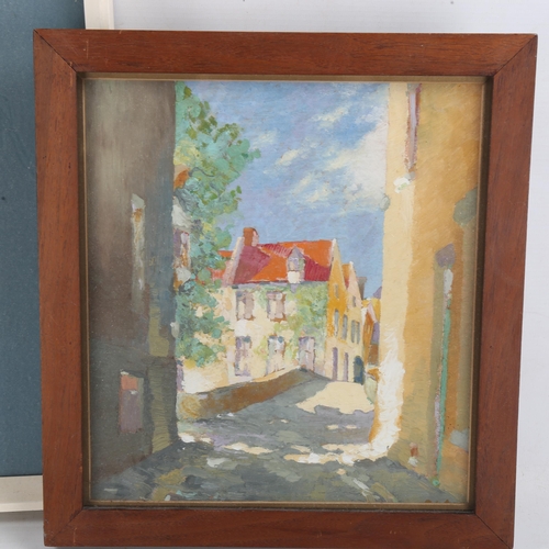 1803 - Oil on paper, sunlit street, unsigned, 10