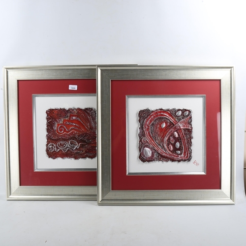 1809 - Michelle Duffy, pair of mixed media on card, abstract compositions, framed, overall frame dimensions... 