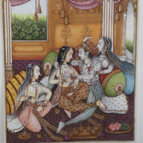 1812 - A finely detailed Mughal painting with gilding on ivory, erotic harem interior scene, 5