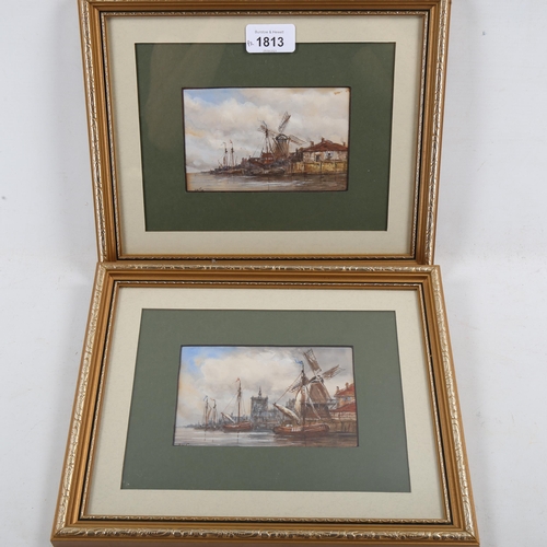 1813 - Jan Van Couver, pair of miniature watercolours, Dutch harbour scenes, signed with monogram, 3.25