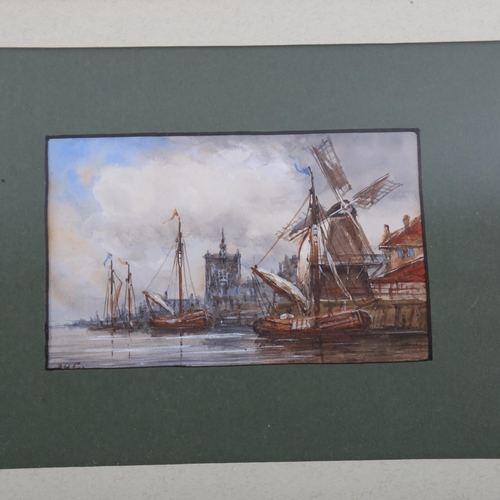 1813 - Jan Van Couver, pair of miniature watercolours, Dutch harbour scenes, signed with monogram, 3.25