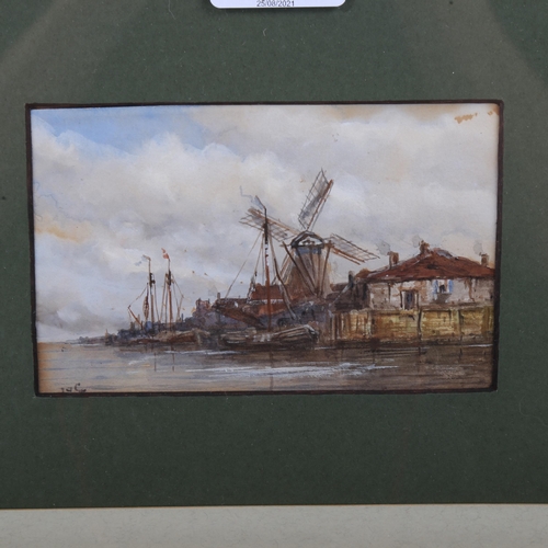 1813 - Jan Van Couver, pair of miniature watercolours, Dutch harbour scenes, signed with monogram, 3.25