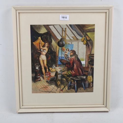 1815 - J Allen, watercolour, artist in studio, signed, 12