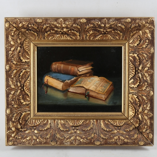 1819 - Contemporary oil on canvas, still life study books, indistinctly signed, 8