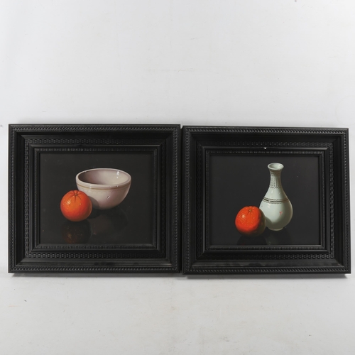 1820 - Pair of contemporary oils on canvas, still life, fruit and ceramics, unsigned, 10