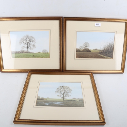 1821 - Simon Turvey, 3 gouache paintings, highly detailed Kent landscapes, signed, 7