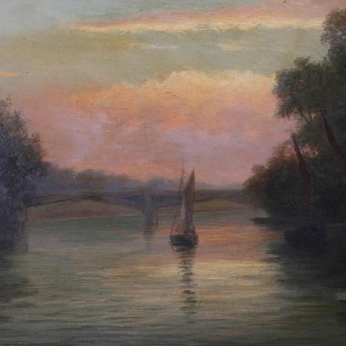 1822 - Frank Rawlings Offer, oil on board, sunset on the Thames at Richmond, signed, 8