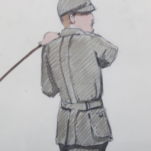 1825 - GOLFING INTEREST - watercolour, fashion design, outfit for a golfer, with fabric samples, by B J Sim... 