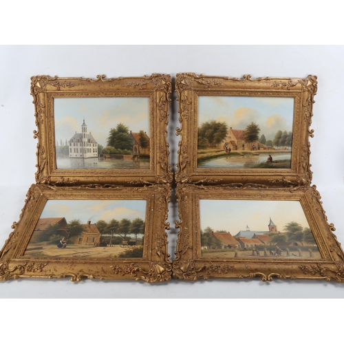 1826 - Dutch School, 4 19th/20th century oils on board, canal scenes, unsigned, 9