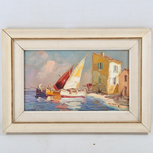 1828 - Mid-20th century oil on canvas, St Tropez, indistinctly signed, 6