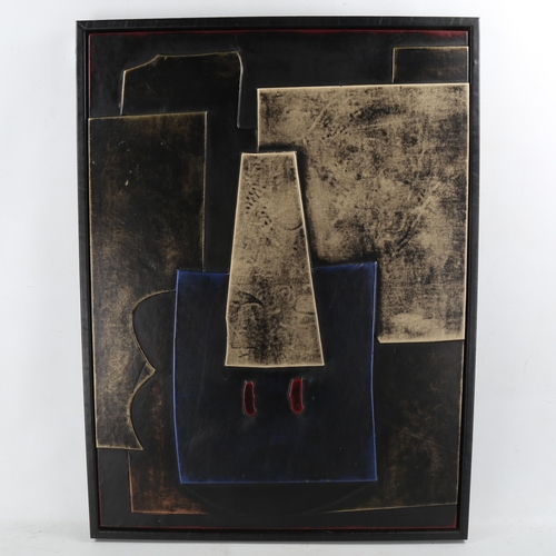 1832 - Contemporary mixed media relief moulded leather abstract composition, unsigned, framed, overall fram... 