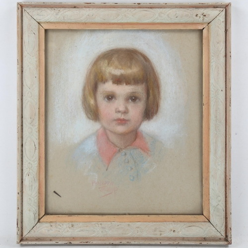 1835 - Philippa Jessup, coloured pastels, portrait of a child, signed with Exhibition label verso, 13