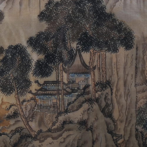 1842 - Chinese School, ink/watercolour on silk, mountain landscape with text inscription and seal, 44