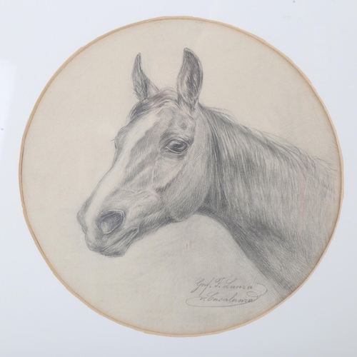 1845 - H Bourne, pair of coloured pastels, horse studies, 7.5