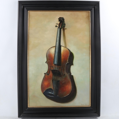 1850 - Charlotte James, oil on canvas, cello, signed and dated 2003, 29