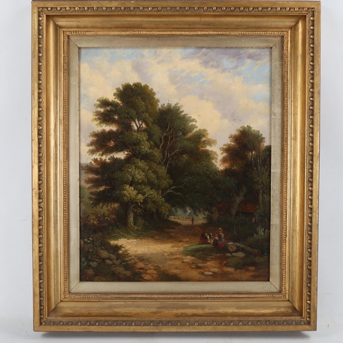 1851 - 19th century oil on canvas, rural scene, indistinctly signed, 16