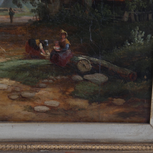 1851 - 19th century oil on canvas, rural scene, indistinctly signed, 16