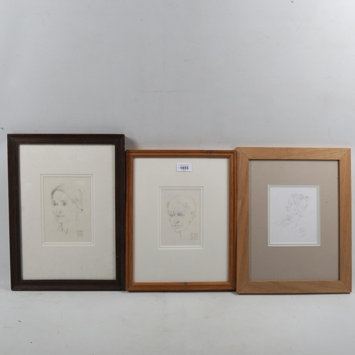 1855 - Julian Gordon Mitchell, 3 pencil sketches, portrait studies, framed (3)