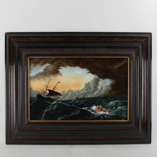 1867 - Chris Watson, contemporary oil on board, storm swept seascape with lift boat, 12