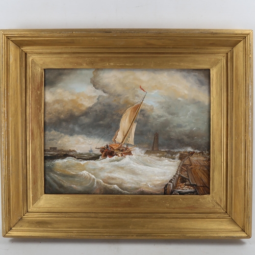 1869 - Chris Watson, Italian harbour Capriccio with cruise ship, oil on wood panel, image, 15