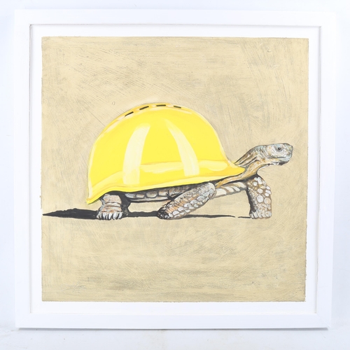 1878 - Clive Fredriksson, oil on board, tortoise with hard hat, overall frame dimensions 26