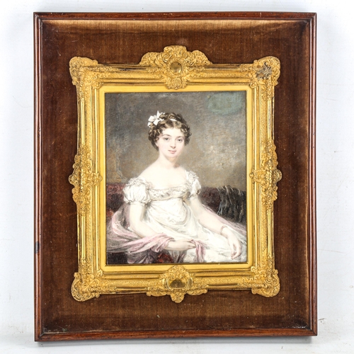 1002 - 19th century watercolour, portrait of a girl, probably on ivory, unsigned, in original ornate ormolu... 