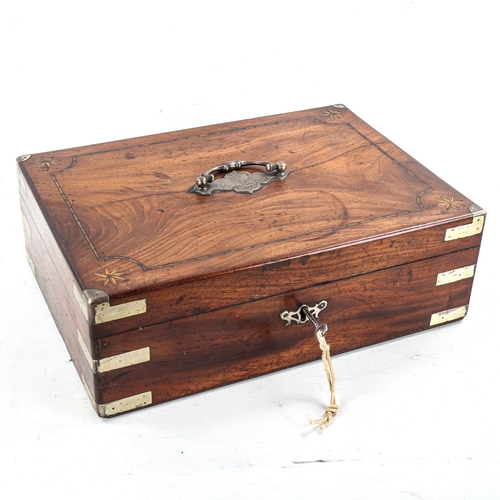 1004 - A Georgian mahogany and nickel plate brass-bound travelling box, with inlaid decoration, the handle ... 