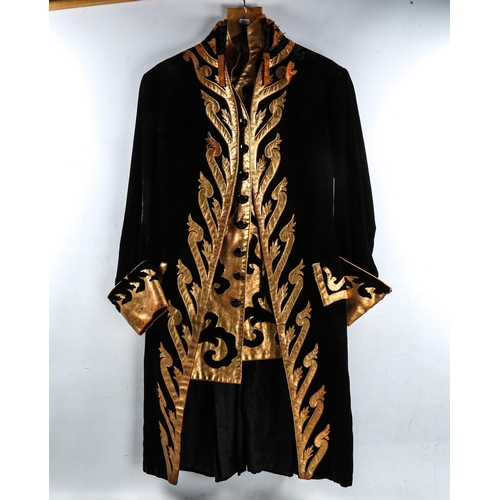 1015 - Ivor Novello, an original theatrical velvet costume jacket/coat, with matching waistcoat, gilded scr... 