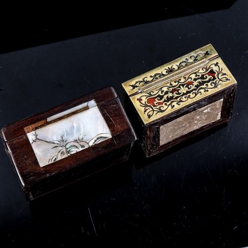 1017 - A small 19th century Boulle marquetry inlaid trinket box, width 9cm, and a Chinese mother-of-pearl i... 