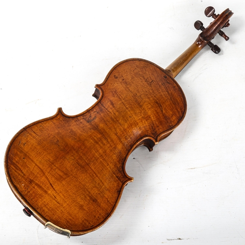 1050 - An Antique violin, probably late 19th century, with 1-piece back, back length 36cm, with case