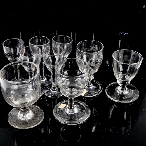 1071 - A group of Georgian and Victorian glassware, including a firing glass, height 11cm, and 3 Georgian c... 