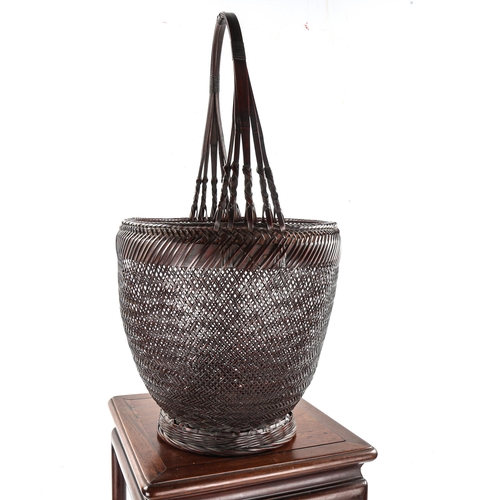 1078 - A Japanese Ikebana (flower arranging) basket, height 42cm, on a square hardwood stand, overall heigh... 