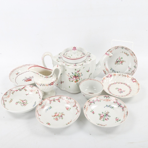 1085 - Newhall China teapot, hand painted floral decoration, and a group of other Newhall China, including ... 