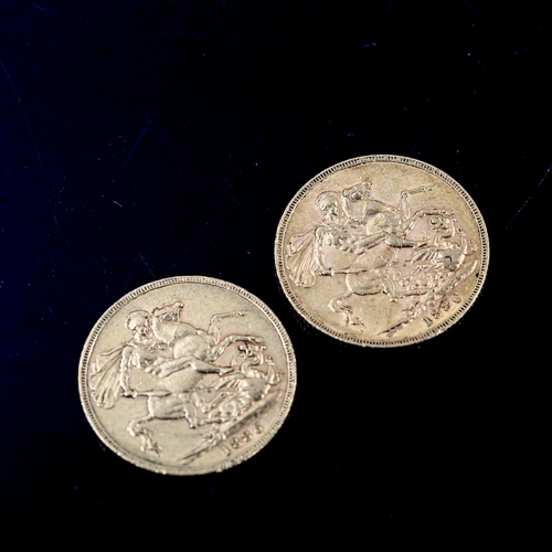 1107 - 2 x 1886 Victoria gold sovereign coins, young head, 15.96g total (2)