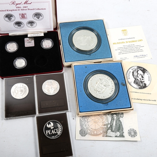 1112 - Various coins, including 2 x Republic of Panama 1974 20 Balboas silver proof coins, 3 x Franklin Min... 