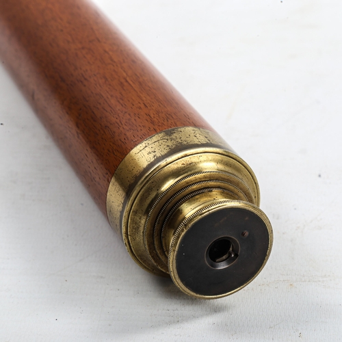 1117 - A good quality Victorian mahogany and brass 3-draw telescope, lens diameter 4cm, length opened 81cm