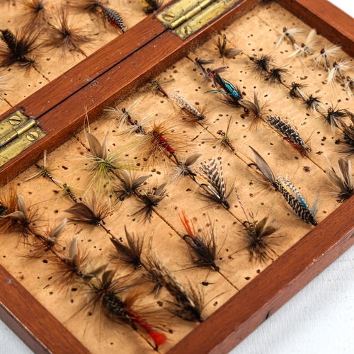 1119 - A small mahogany 'Small Fly Box', possibly a Hardy Brothers Club fishing fly set, brass screw case w... 