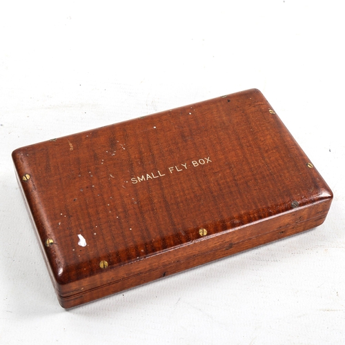 1119 - A small mahogany 'Small Fly Box', possibly a Hardy Brothers Club fishing fly set, brass screw case w... 