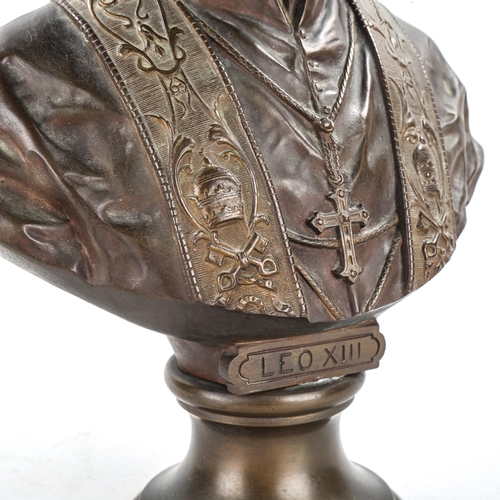 1165 - Aristide Croisy (1840 - 1899), patinated bronze bust of Pope Leo XIII, dated 1897 on the base, heigh... 