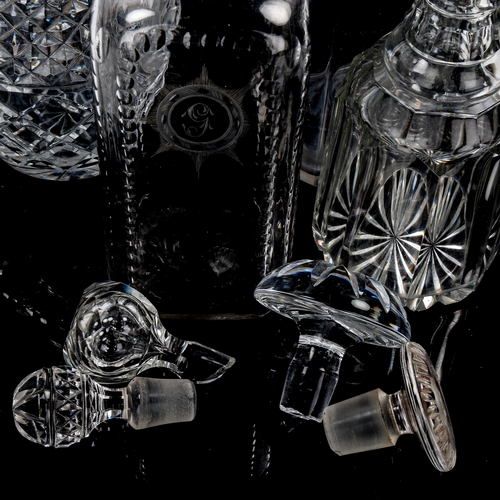 1171 - 3 various 18th and 19th century cut-glass decanters, and a modern decanter with a silver collar (4)