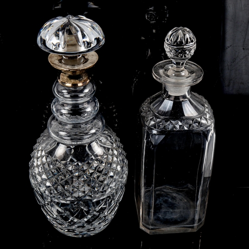 1171 - 3 various 18th and 19th century cut-glass decanters, and a modern decanter with a silver collar (4)